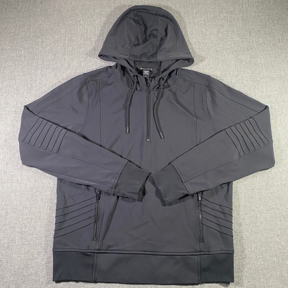 Athleta Venice Moto Hoodie Mens Medium Gray Full Zip Pockets‎ Athletic